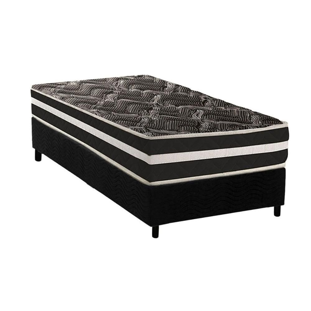 Conjunto Box Solteiro: Colchão Espuma Paropas D28 AG80 Master Black Double Face + Base CRC Suede Black (88x188)