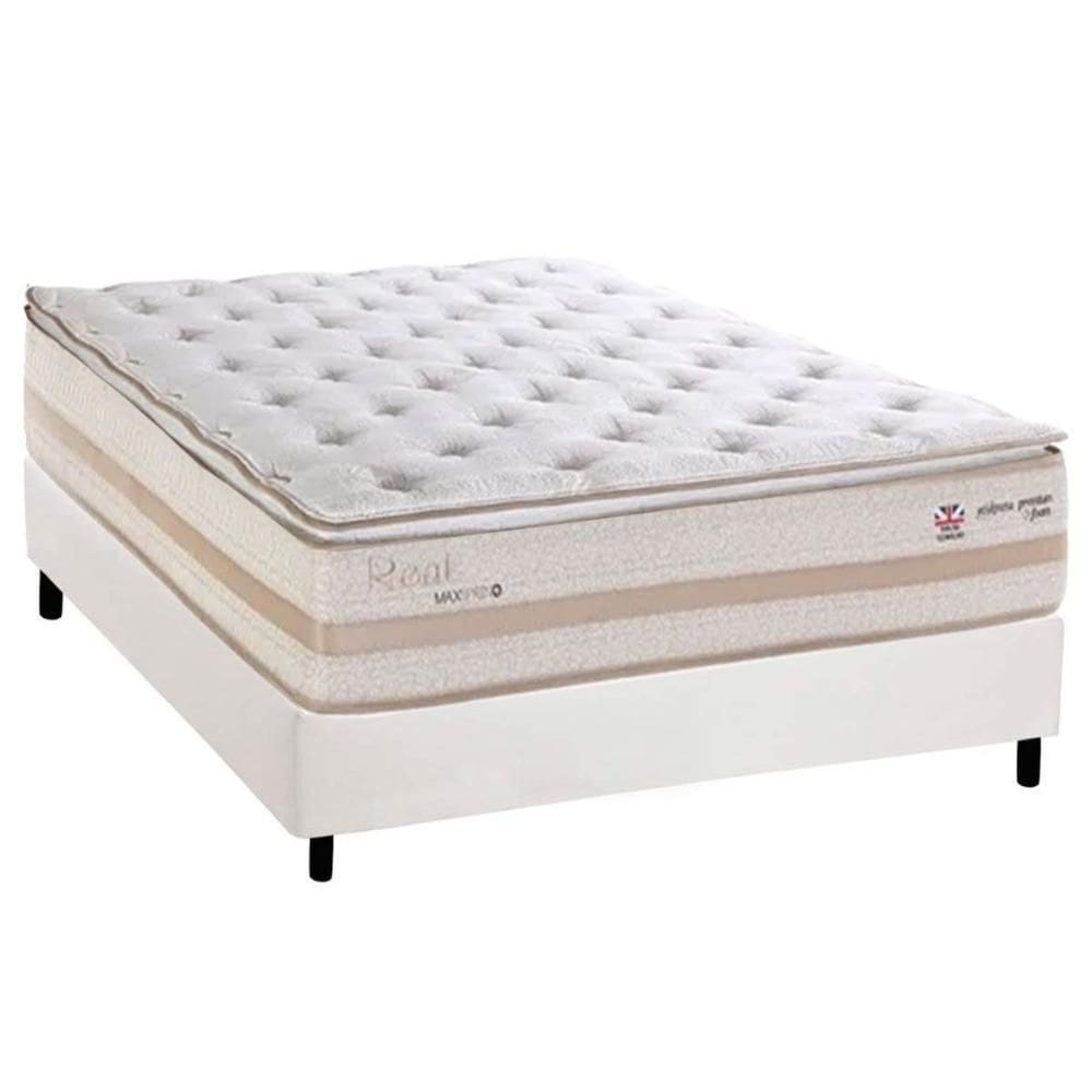 Conjunto Box Casal: Colchão Molas Herval Maxspring Real + Base CRC Corano White (138x188)