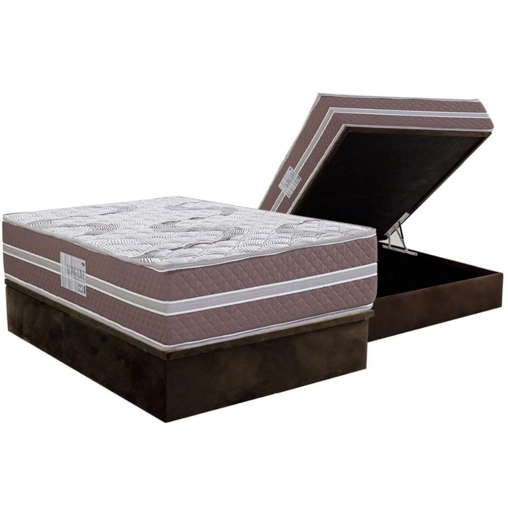Conjunto Box Baú Casal: Colchão Espuma Herval D33 Long Live + Base CRC Suede Brown (138x188)