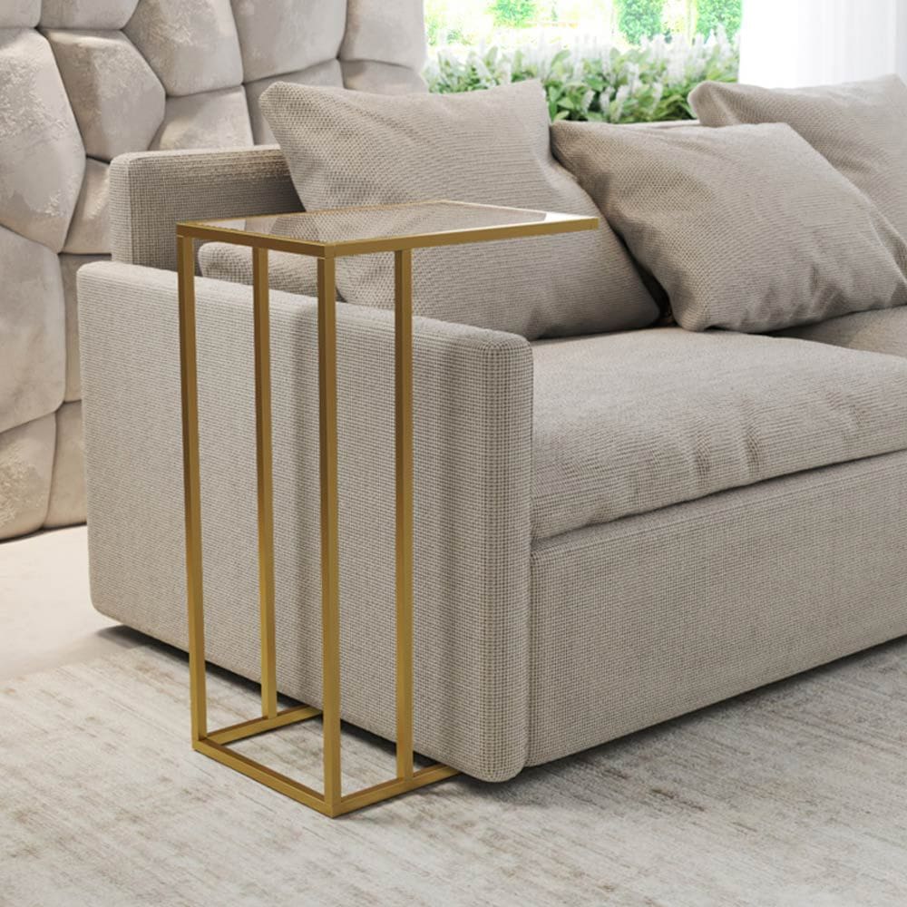 Mesa de Apoio Industrial Elena Industrial Dourado com Tampo de Vidro