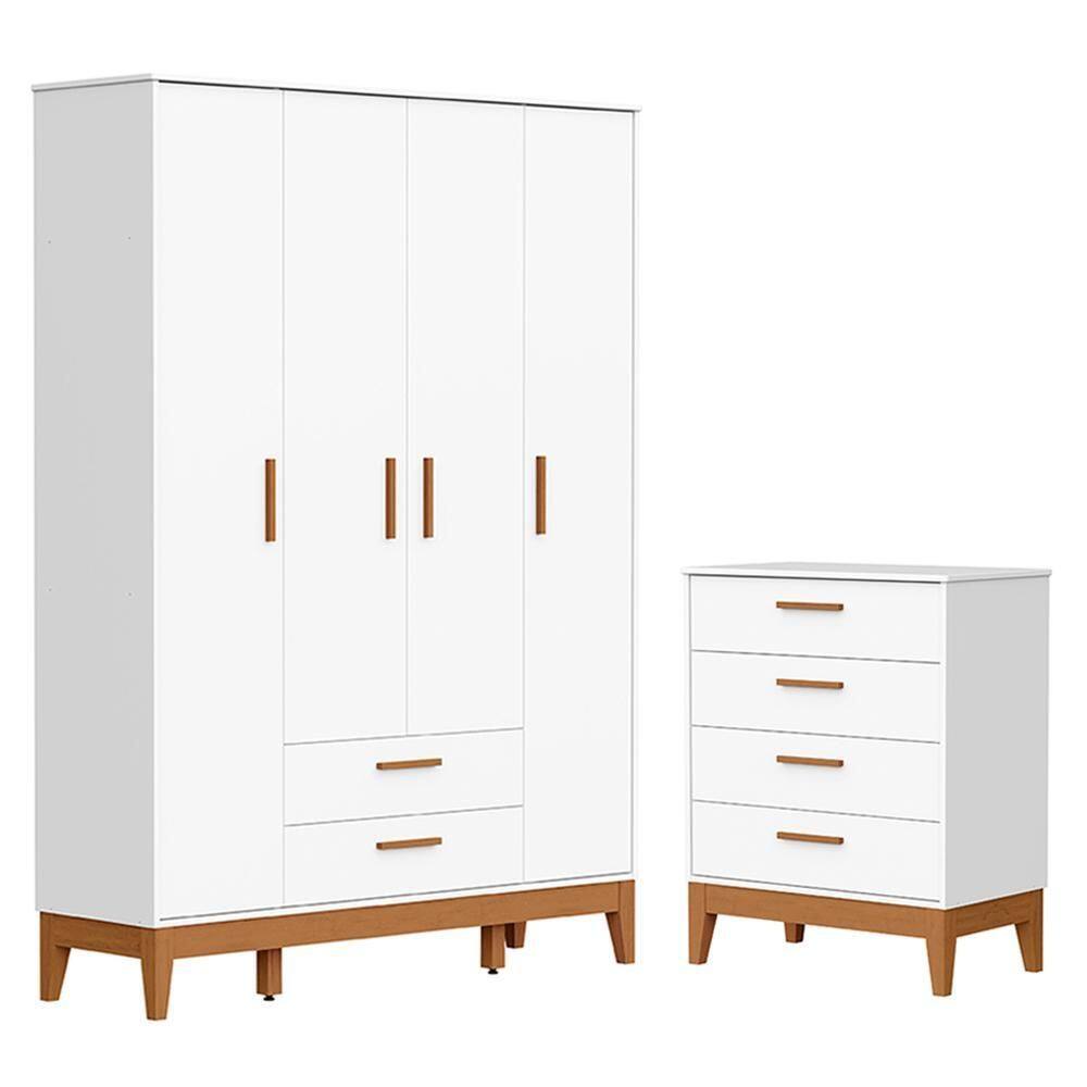 Jogo de Quarto Infantil Flip Guarda Roupa 4 Portas e Cômoda 4 Gavetas - Reller Móveis