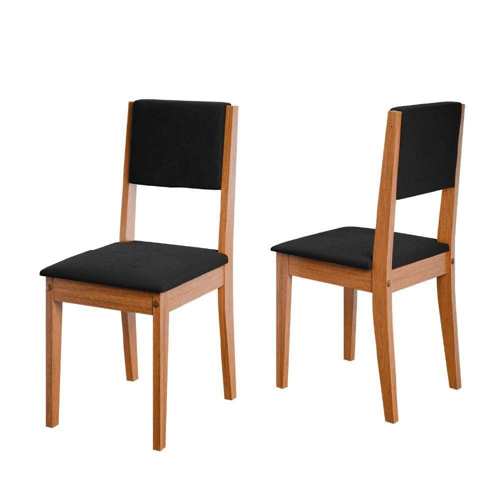 Conjunto 2 Cadeiras Estofada Sala De Jantar Trento Dobuê Madeirado / Preto
