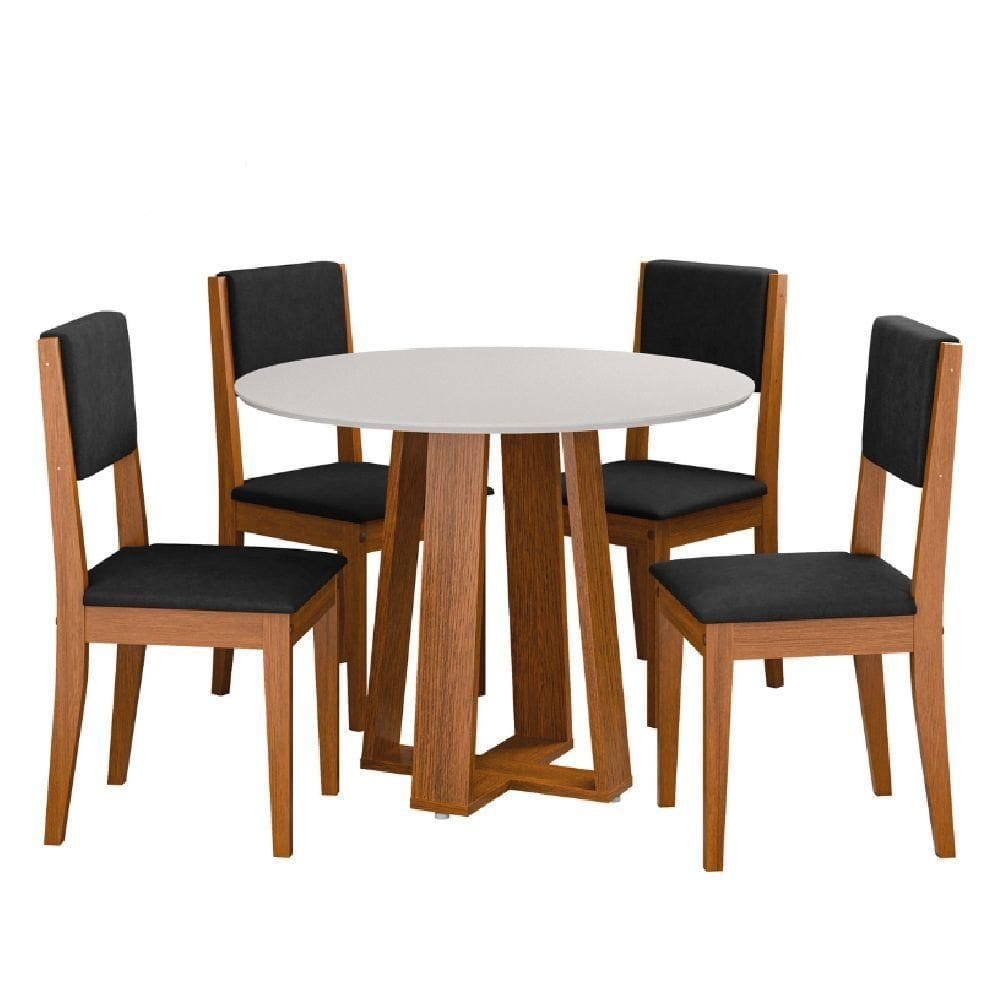 Conjunto Sala De Jantar Mesa Athenas Redonda 4 Cadeiras Trento Dobuê Madeirado Preto