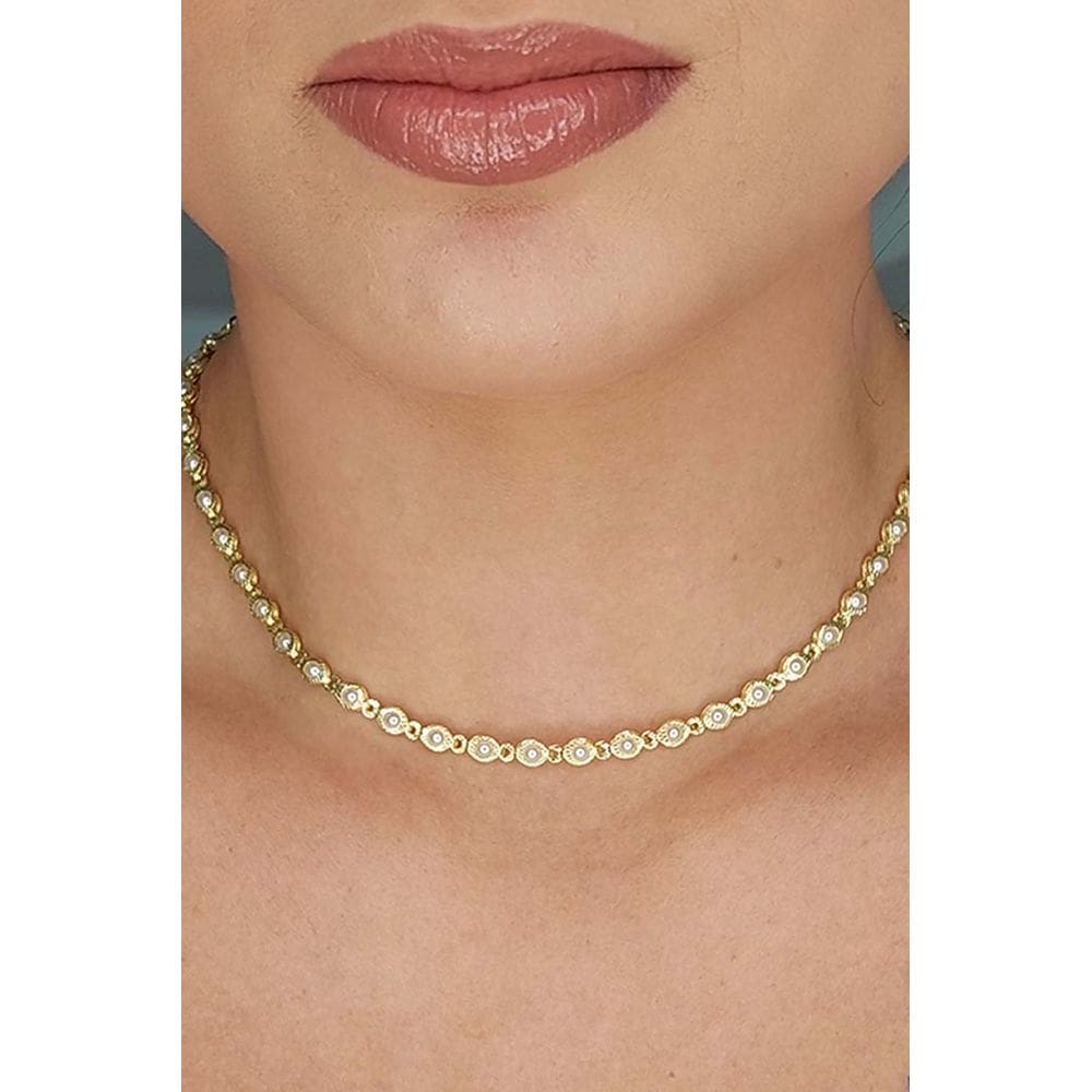 Choker com Corrente de Mini Pérolas Banhado em Ouro 18k
