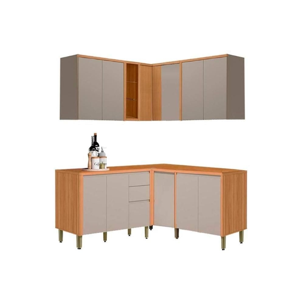 Cozinha Completa Allure 6 Peças (3Aéreos+3Balcões) CP28 Jequitiba/Gris Fosco - Linea Brasil