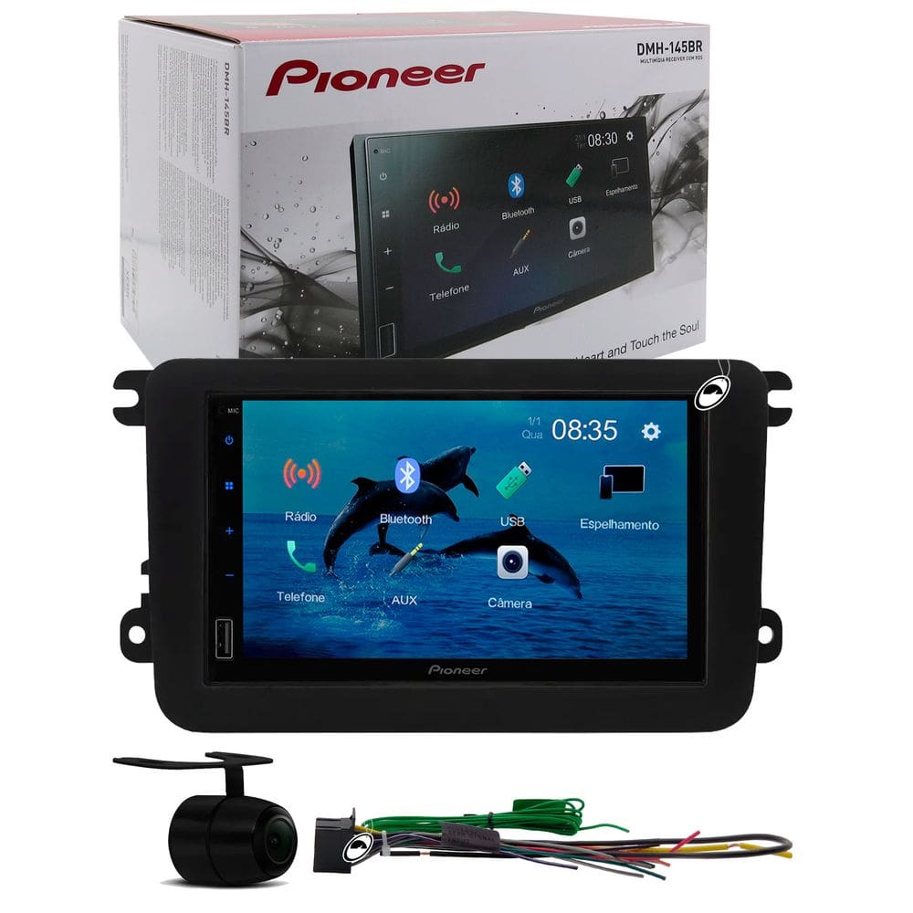 Multimídia Pioneer DMH-145BR Gol Saveiro Voyage G7 G8 Bluetooth USB + Moldura + Câmera Ré
