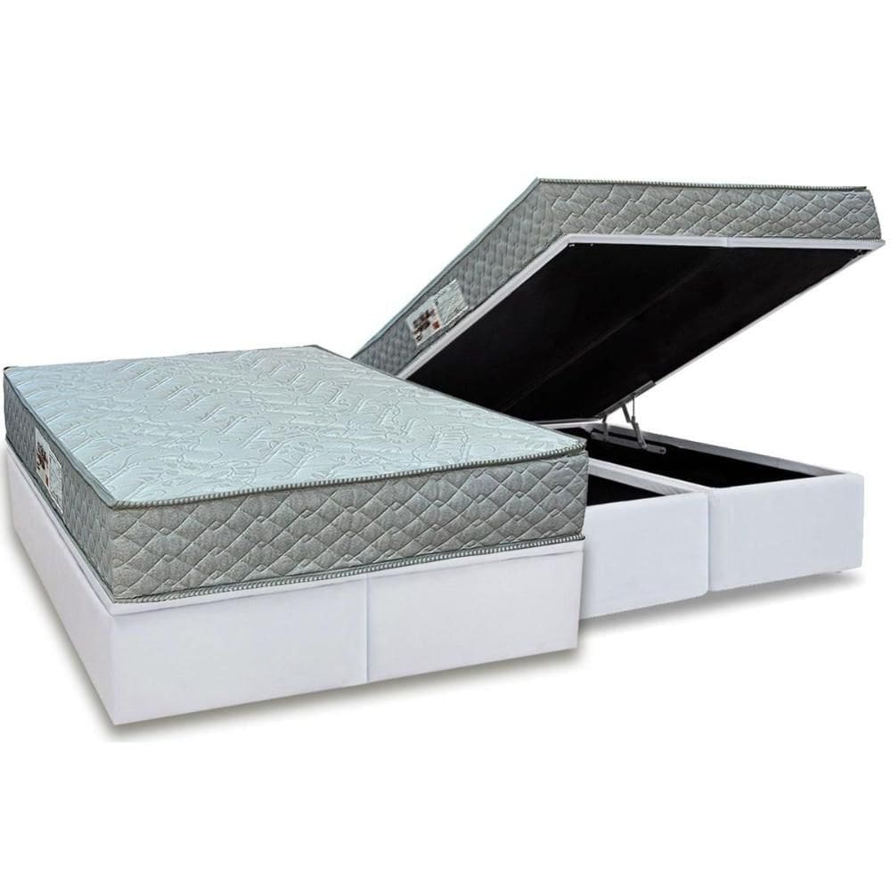 Conjunto Box Baú Queen: Colchão Espuma Paropas D45 Pasquale Gray + Base CRC Linhão White (158x198)