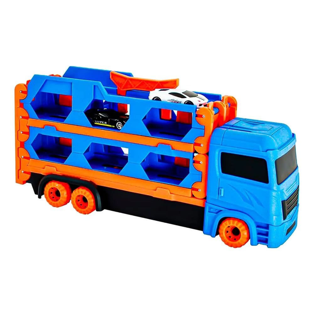 Caminhão Cegonha Carreta Vira Pista Brinquedo + 2 Carrinhos