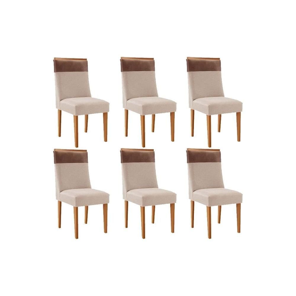 Cadeira Sala de Jantar Jaspe Kit 6 Un Naturalle/Suede Creme/Corano Capuccino - Rufato
