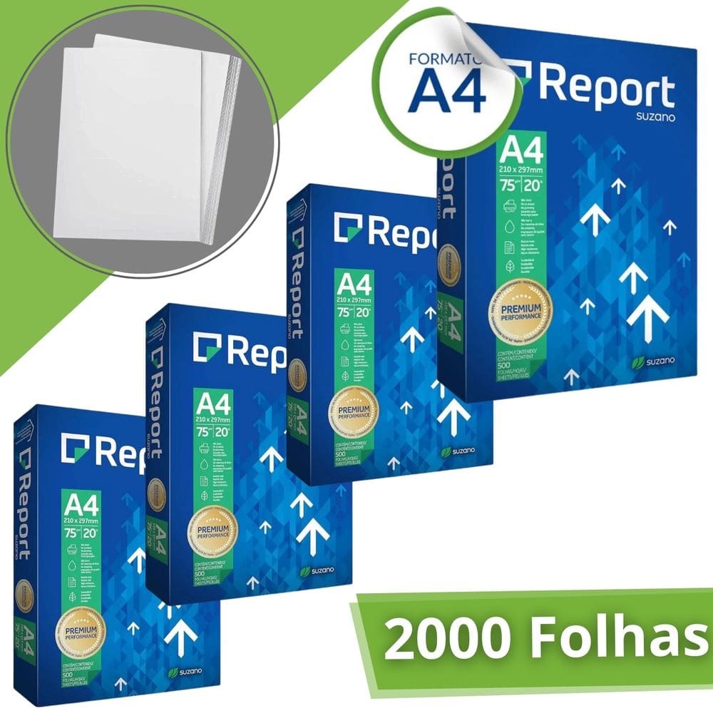 Kit 4 Resma de 500 Folhas Papel Sulfite A4 Premium 75g Total 2000 Folhas Branco By Suzano