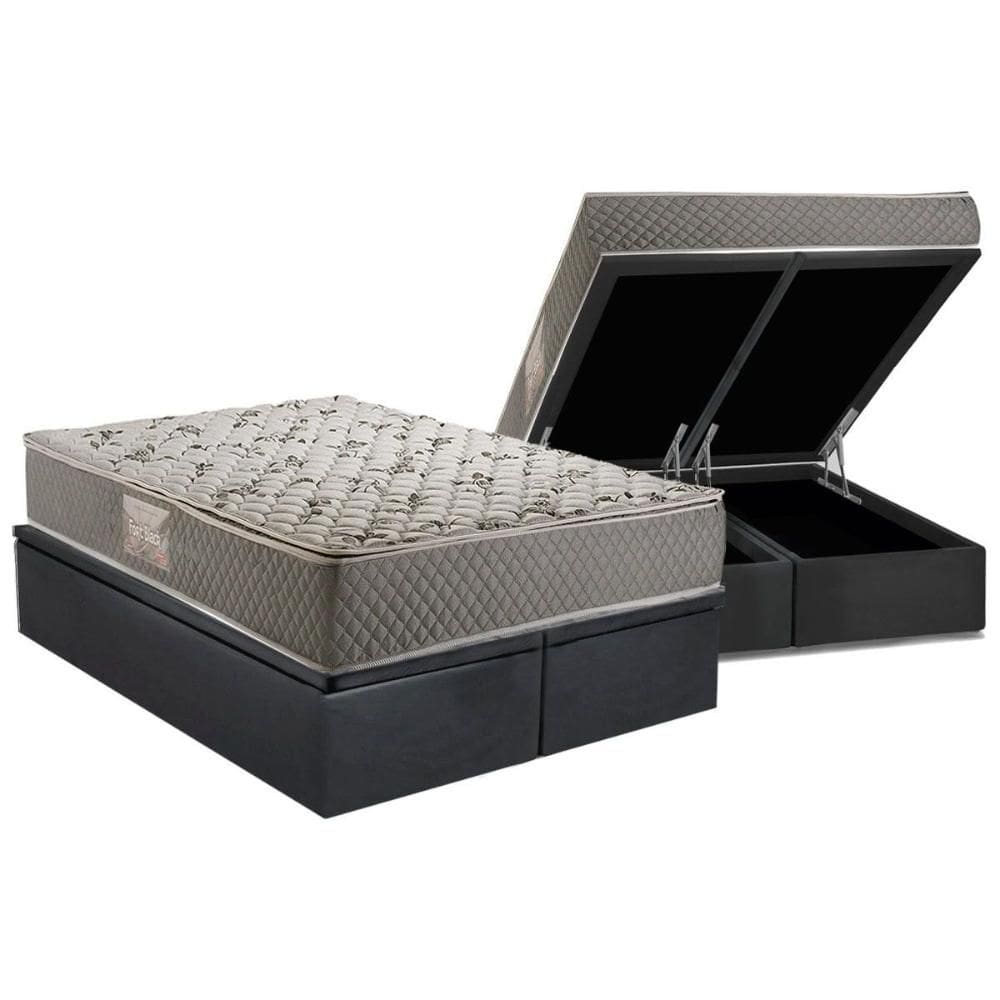 Cama Box Baú Queen: Colchão Ortopédico Herval AG65 Fort Black + Base CRC Suede Gray (158x198)