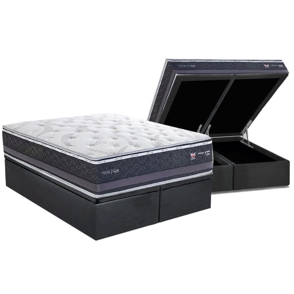 Conjunto Box Baú Queen: Colchão Molas Herval Maxspring C1783 + Base CRC Suede Gray (158x198)