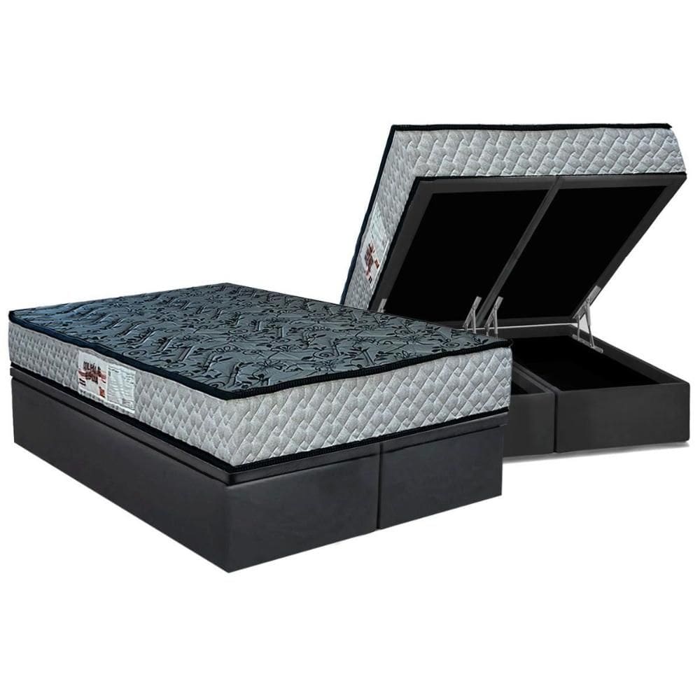 Cama Box Baú Queen: Colchão Ortopédico Paropas D23 AG65 Royalle Rustico + Base CRC Suede Gray (158x198)