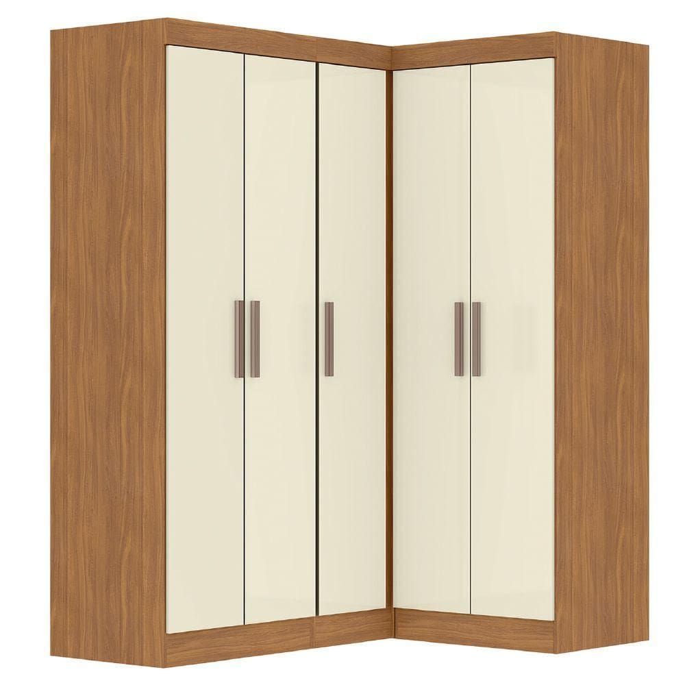 Guarda Roupas Modulado De Canto Madrid Com 5 Portas Maxel Madeirado/off White