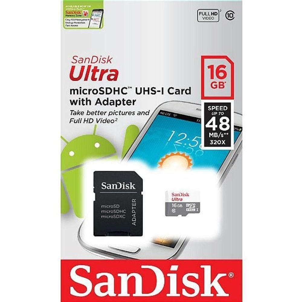 Cartão De Memória Micro Sd Sandisk Ultra 16gb Classe 10