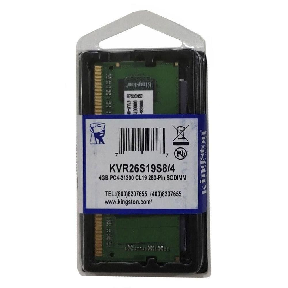 Memoria Notebook 4gb - Ddr4 - 2666mhz - Kingston - Kvr26s19s8-4
