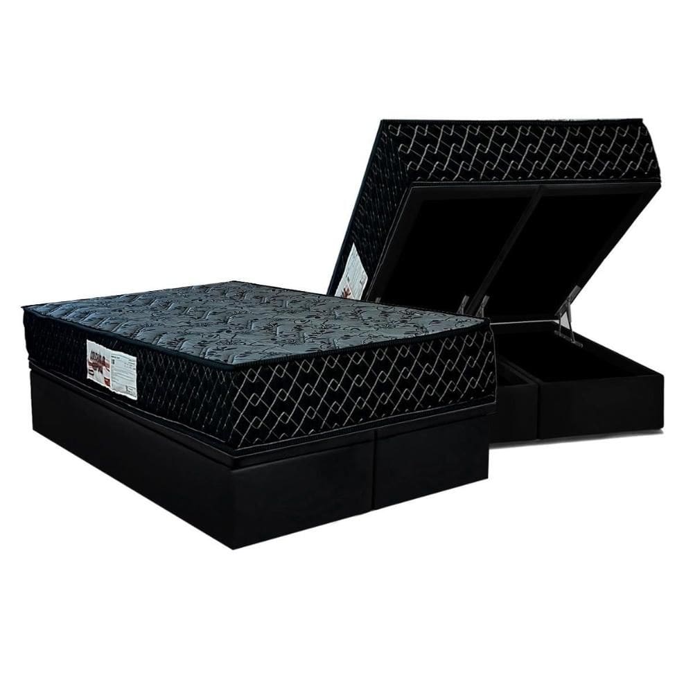 Cama Box Baú Queen: Colchão Ortopédico Paropas AG65 Prime Gold Black + Base CRC Suede Black (158x198)