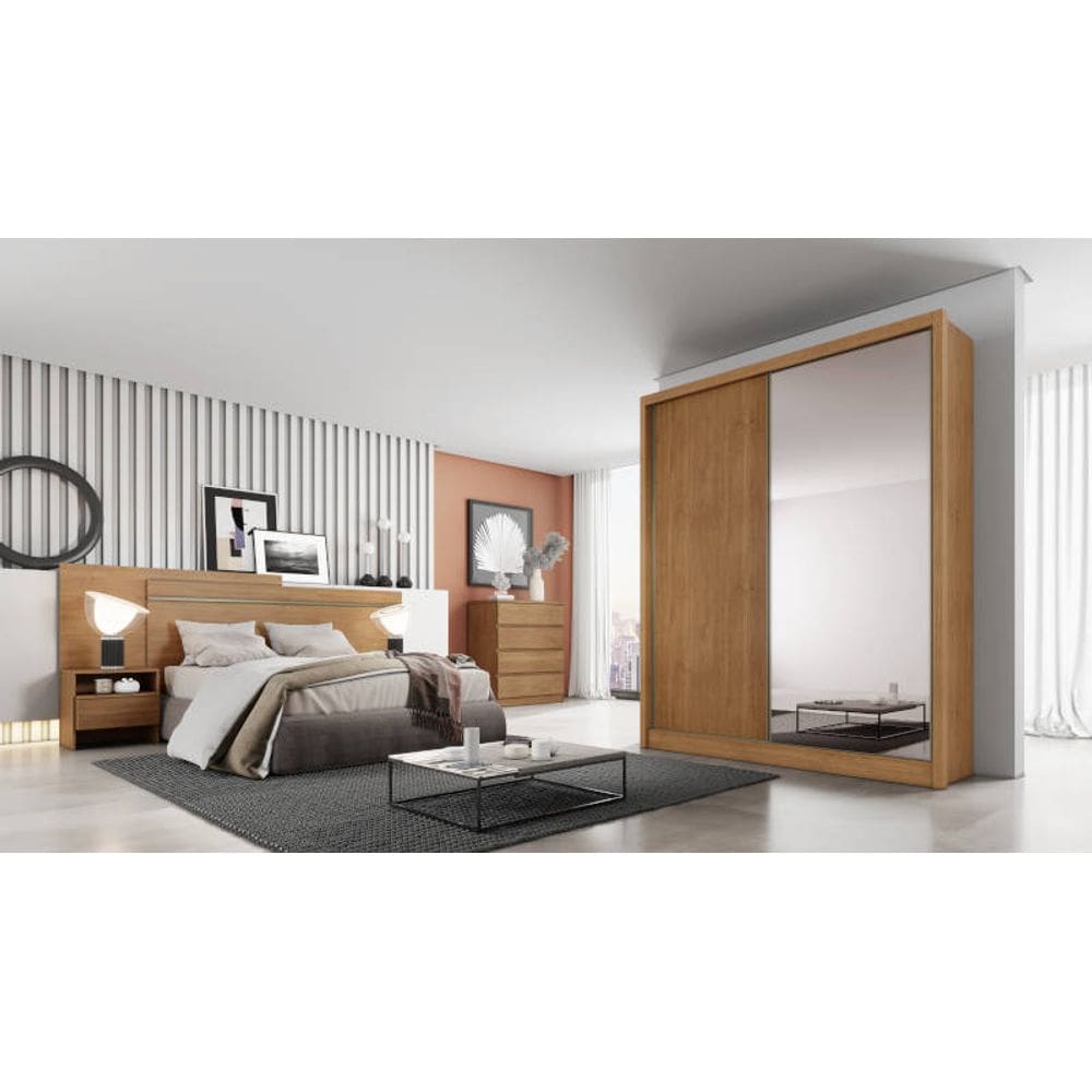 Guarda Roupa Solteiro com Espelho MDF 3 Gavetas - Toledo-Cumaru - Móveis Novo Horizonte