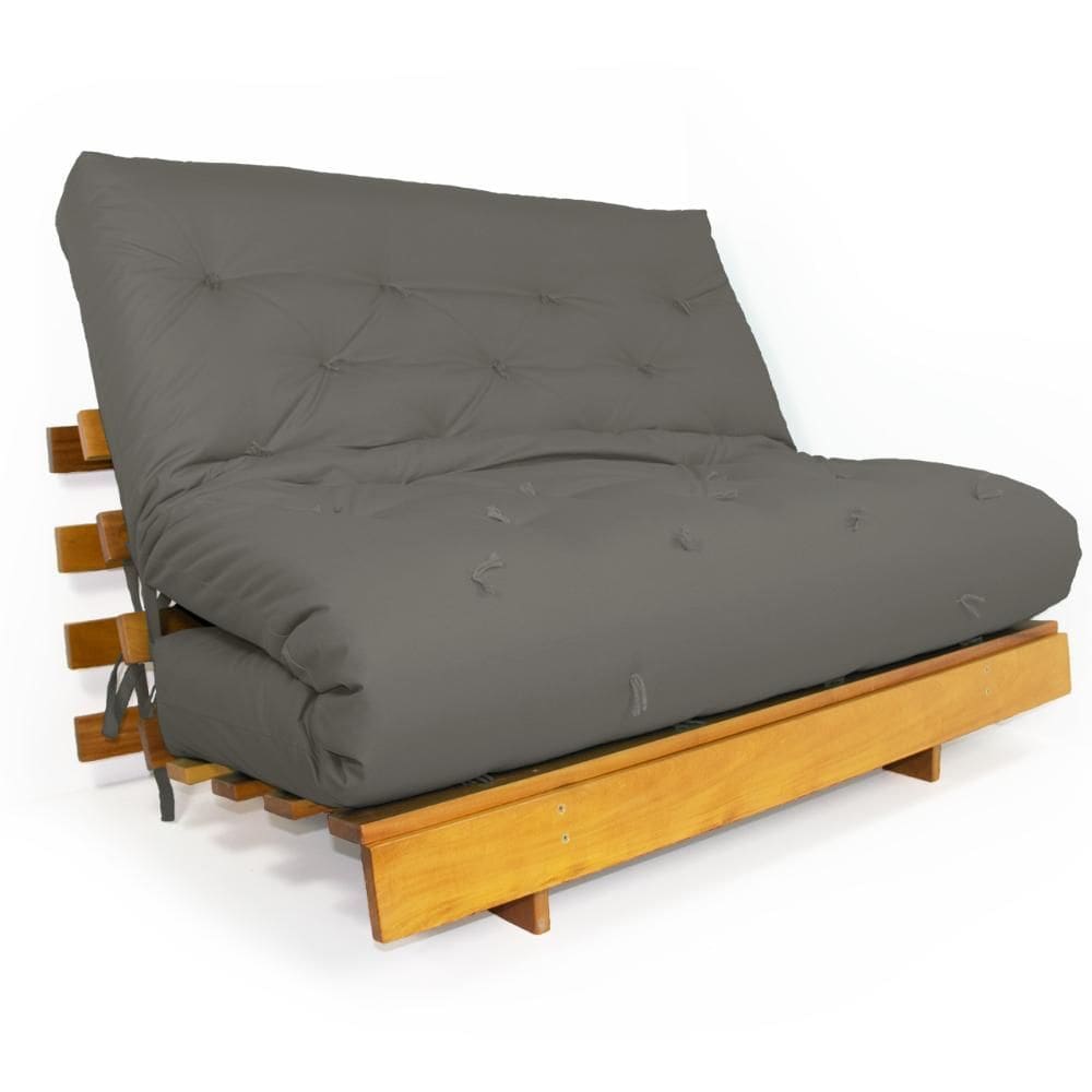 Sofá Cama Casal Futon Tokio Cinza Madeira Maciça Grapia Cor Natural