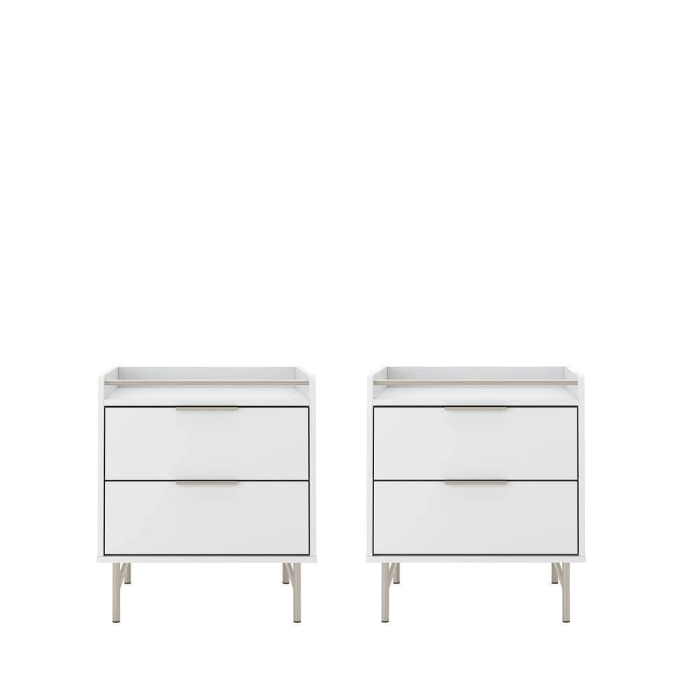 Kit 2 Mesas de Cabeceira 2 Gavetas com LED Yves 53 cm - Branco Fosco c/ Champanhe