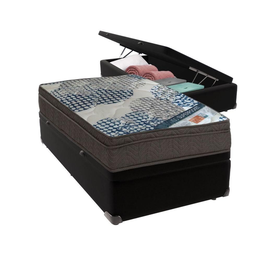 Ortobom Solteiro Molas Ensacadas D26 Base Box Baú Bege Preto
