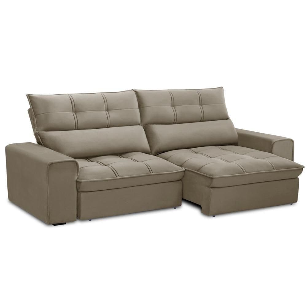 Sofá Retrátil Reclinável Para Sala 3 Lugares 230cm Asaph F04 Veludo Amêndoa - Lyam Decor
