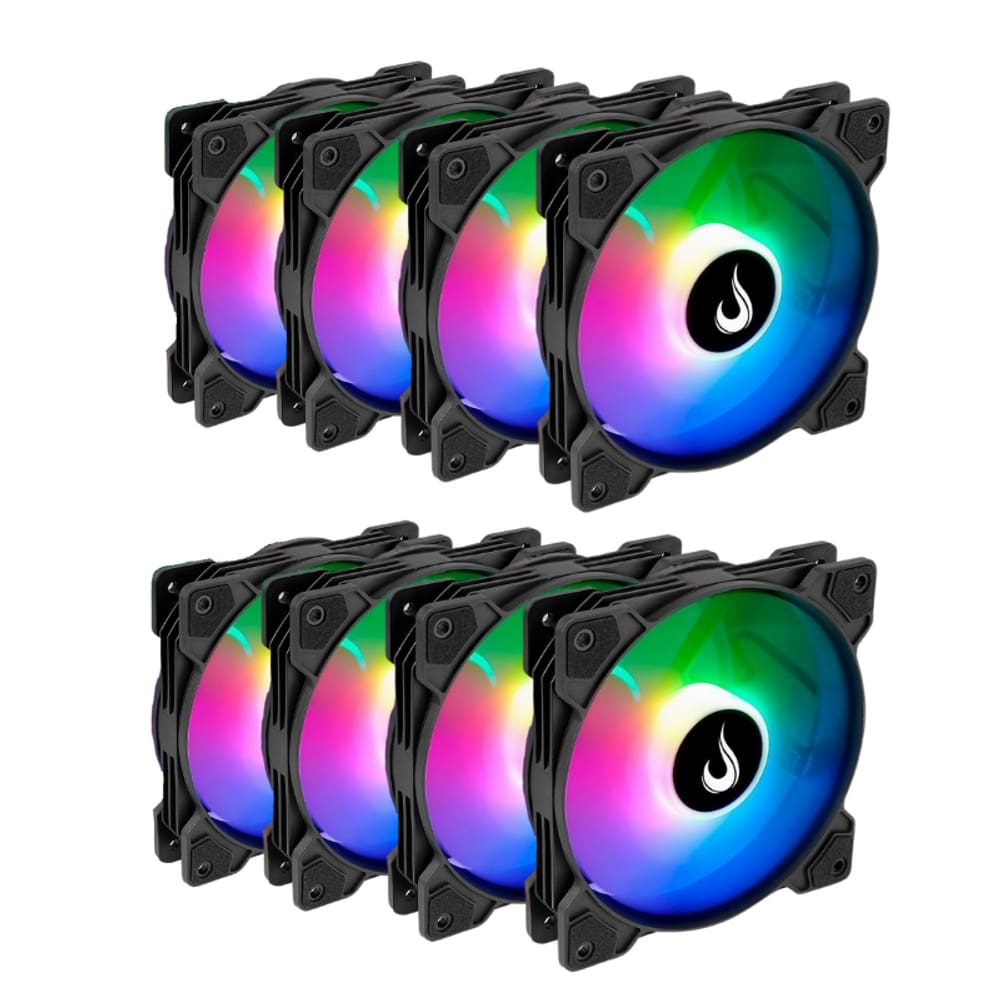Kit 8 Fans Rise Mode X ARGB 120mm S/Controladora Preto - RM-XLD-ARGB