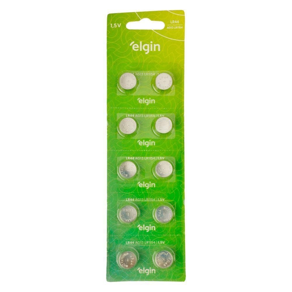 Bateria Lr44, Ag13, Lr1154 Elgin Pilha Alcalina autêntico - 5 Cartelas