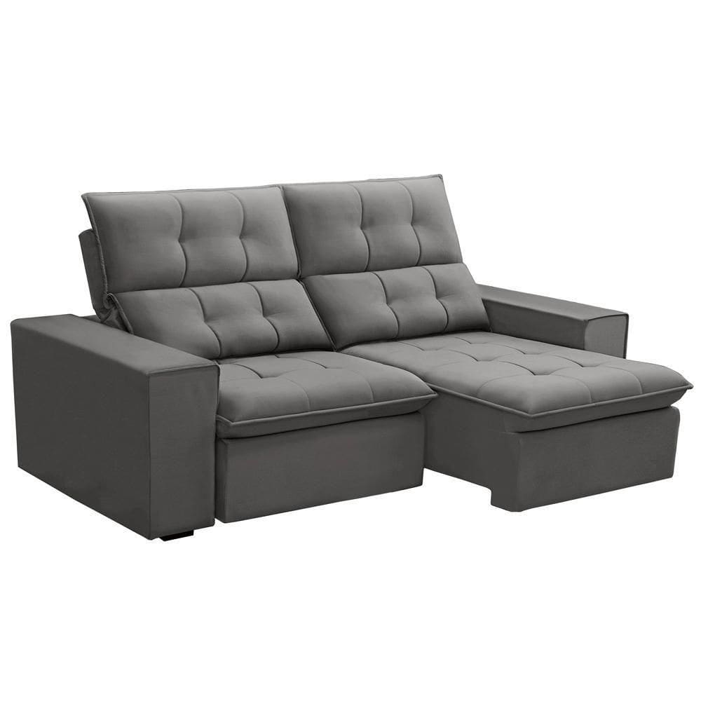 Sofá Retrátil Reclinável Para Sala 3 Lugares 230cm Vincent F04 Veludo Cinza Claro - Lyam Decor