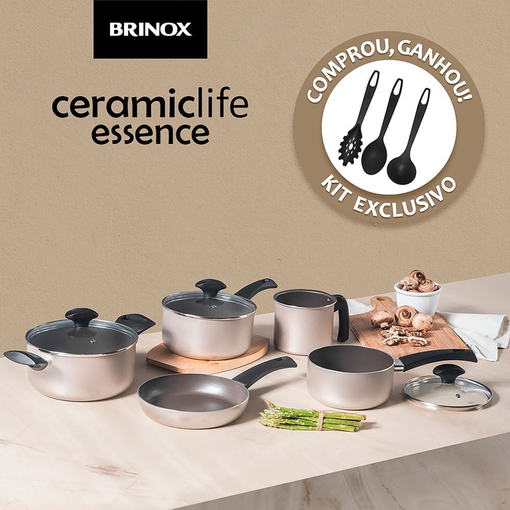 Conjunto De Panelas Brinox Antiaderente 6 Camadas 5 Peças + Kit Utensílios 3 Unidades
