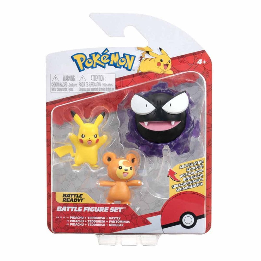 Pokémon - 3 Bonecos De Ação - Pikachu, Teddiursa E Gastly
