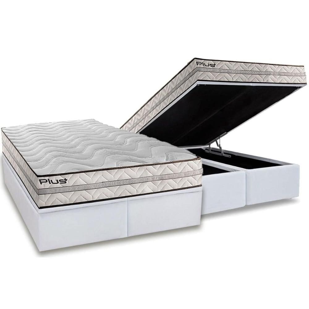 Cama Box Baú Queen: Colchão Anatômico Paropas D33 Pasquale Plus + Base CRC Linhão White (158x198)