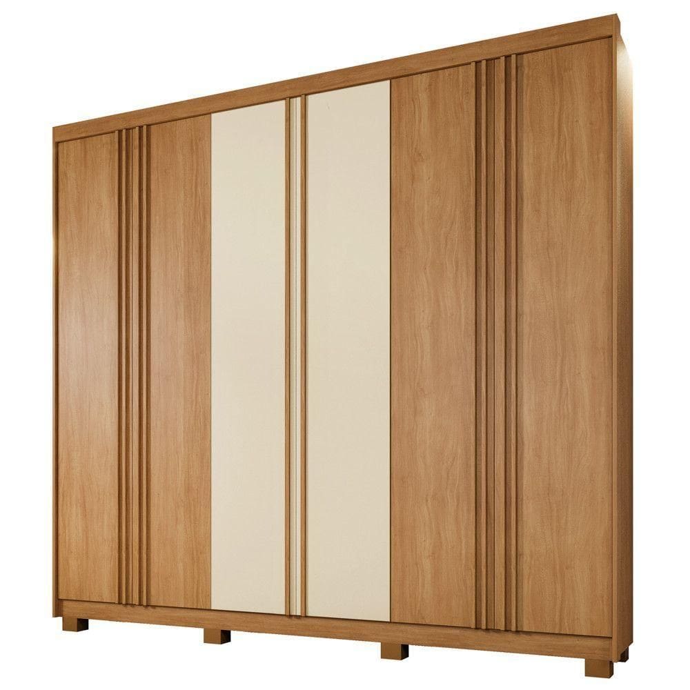 Guarda Roupa Lisboa 6 Portas Ripado 4 Gavetas 10 Prateleiras Cinamomo 2 Portas Off
