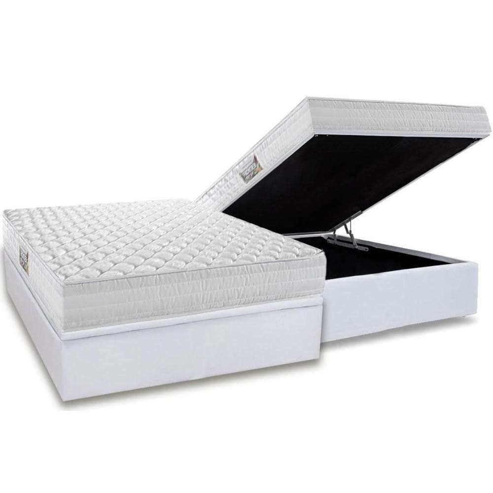 Cama Box Baú Casal: Colchão Ortopédico Herval AG65 Frontier + Base CRC Linhão White (138x188)