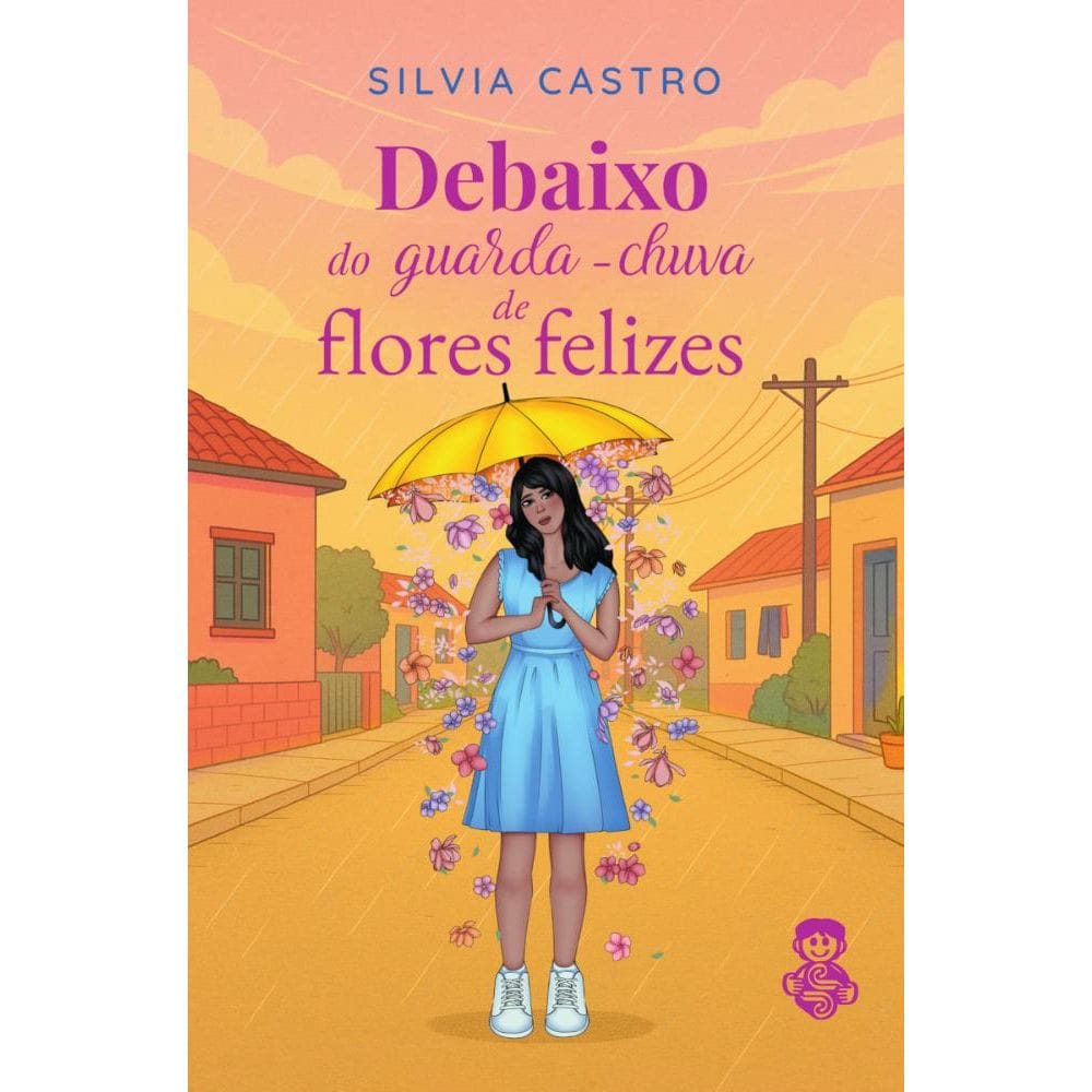 Debaixo do guarda-chuva de flores felizes