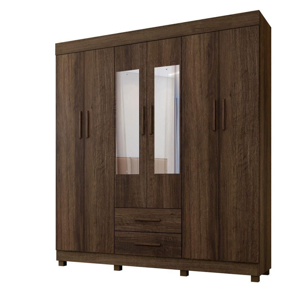 Guarda Roupa New Copacabana 6 Portas 2 Gavetas 7 Prateleiras Imbuia