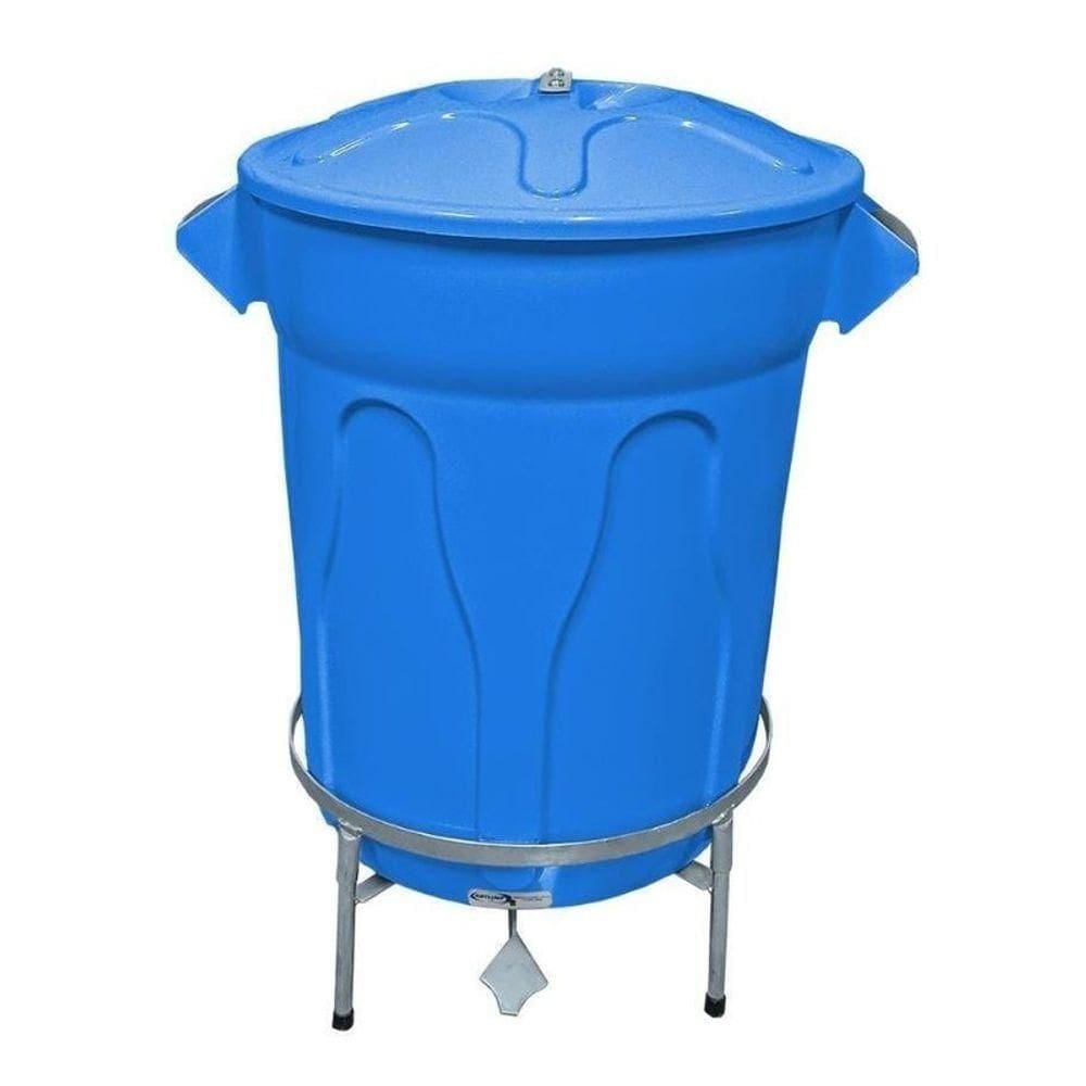 Lixeira Redonda 100 L Azul + Pedal De Aço Desmontável Jsn