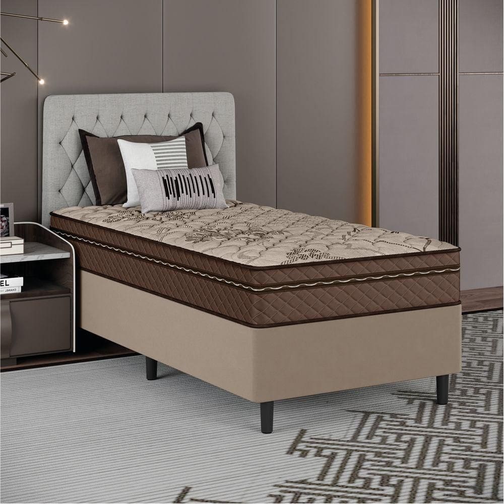 Cama Box Solteiro Colchão Com Molas Ensacadas Tokio 88x188x63cm Marrom/bege Umaflex