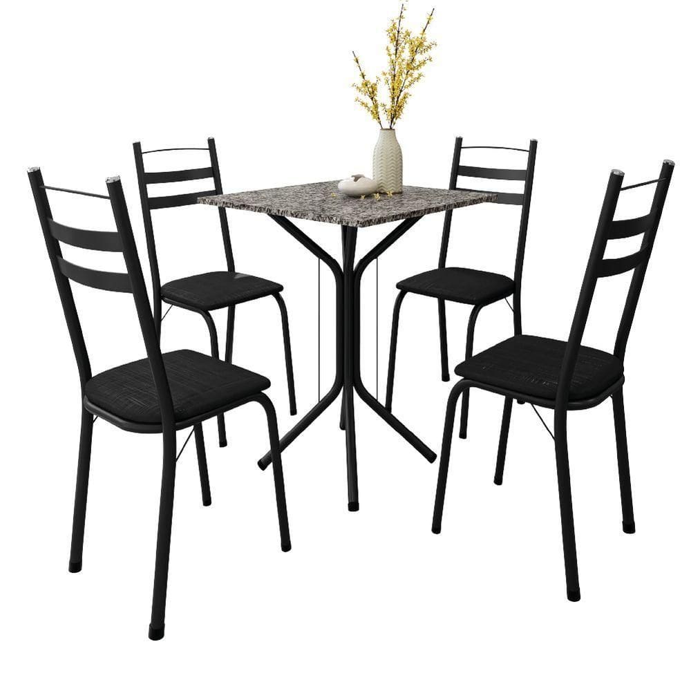 Conjunto De Mesa Sala De Jantar Com 4 Cadeiras Leia Tubular Granito Artefamol Preto
