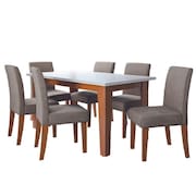 Conjunto de Sala de Jantar Mesa Miami 1,60m com 6 Cadeiras Trieste Dobuê - Madeirado/Mascavo