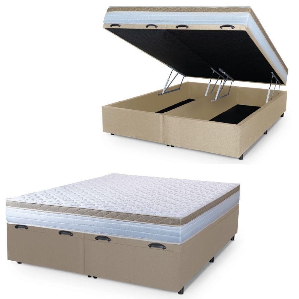 Cama Box Baú Casal Queen Colchão Com Molas Ensacada