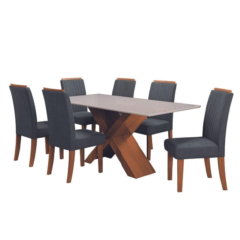 Conjunto de Mesa de Jantar com Tampo de Vidro 1,80m e 6 Cadeiras Grécia Dobuê – Madeirado/Grafite
