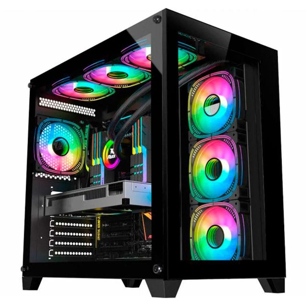 Gabiente Gamer Aquário K-mex Space Atx, Cg-p2r4, Lateral E Frontal Em Vidro Temperado, Usb 3.0 - Preto