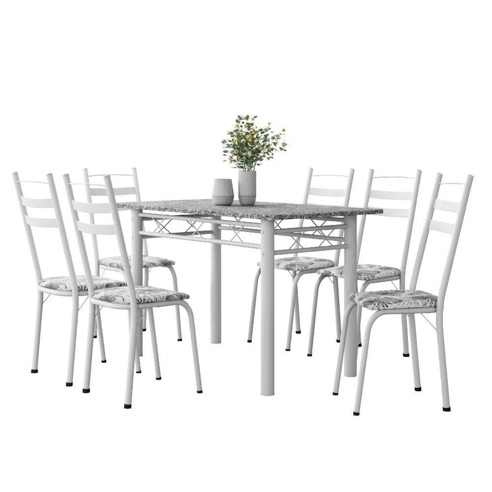 Conjunto De Mesa Sala De Jantar Leia Com 6 Cadeiras Tubular Granito 1,40m Artefamol Branco Flor