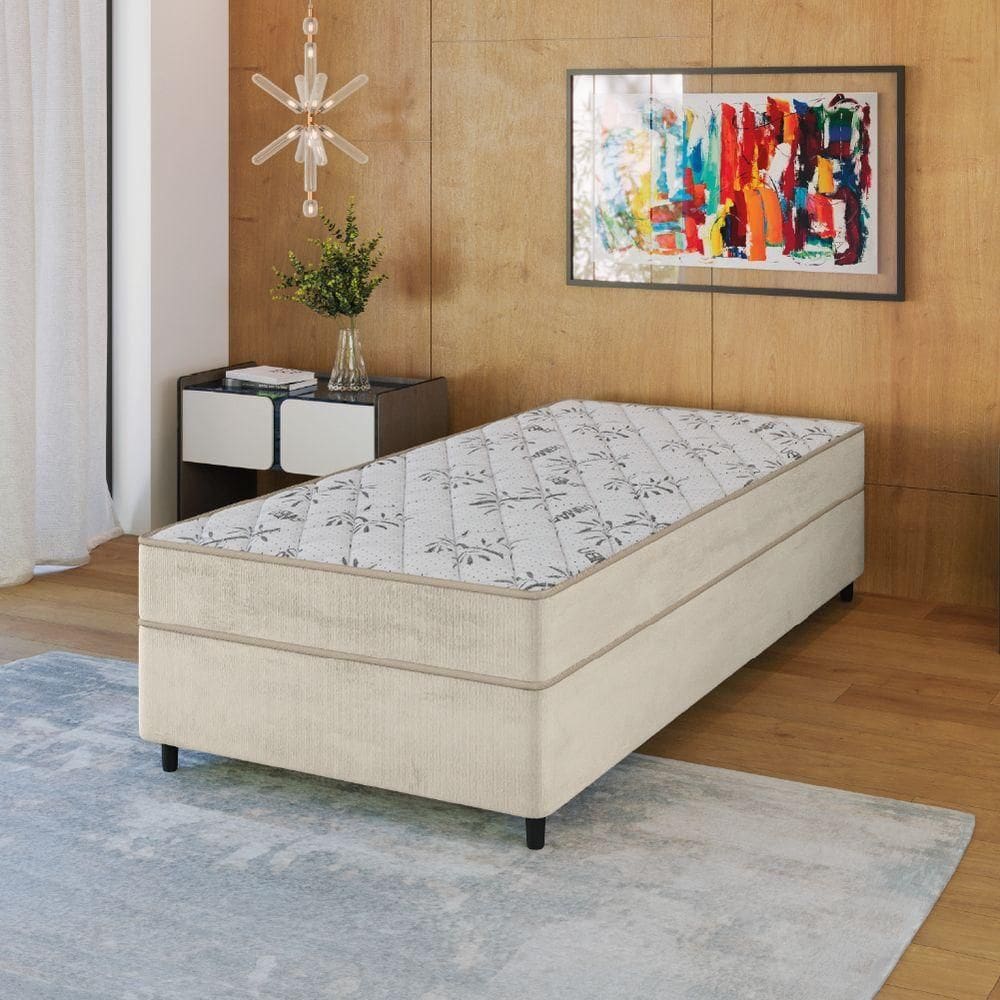 Cama Box Solteiro Colchão Espuma 88x188x57cm Bege Egito Portobel - Suporta Até 100kg Por Pessoa Bege