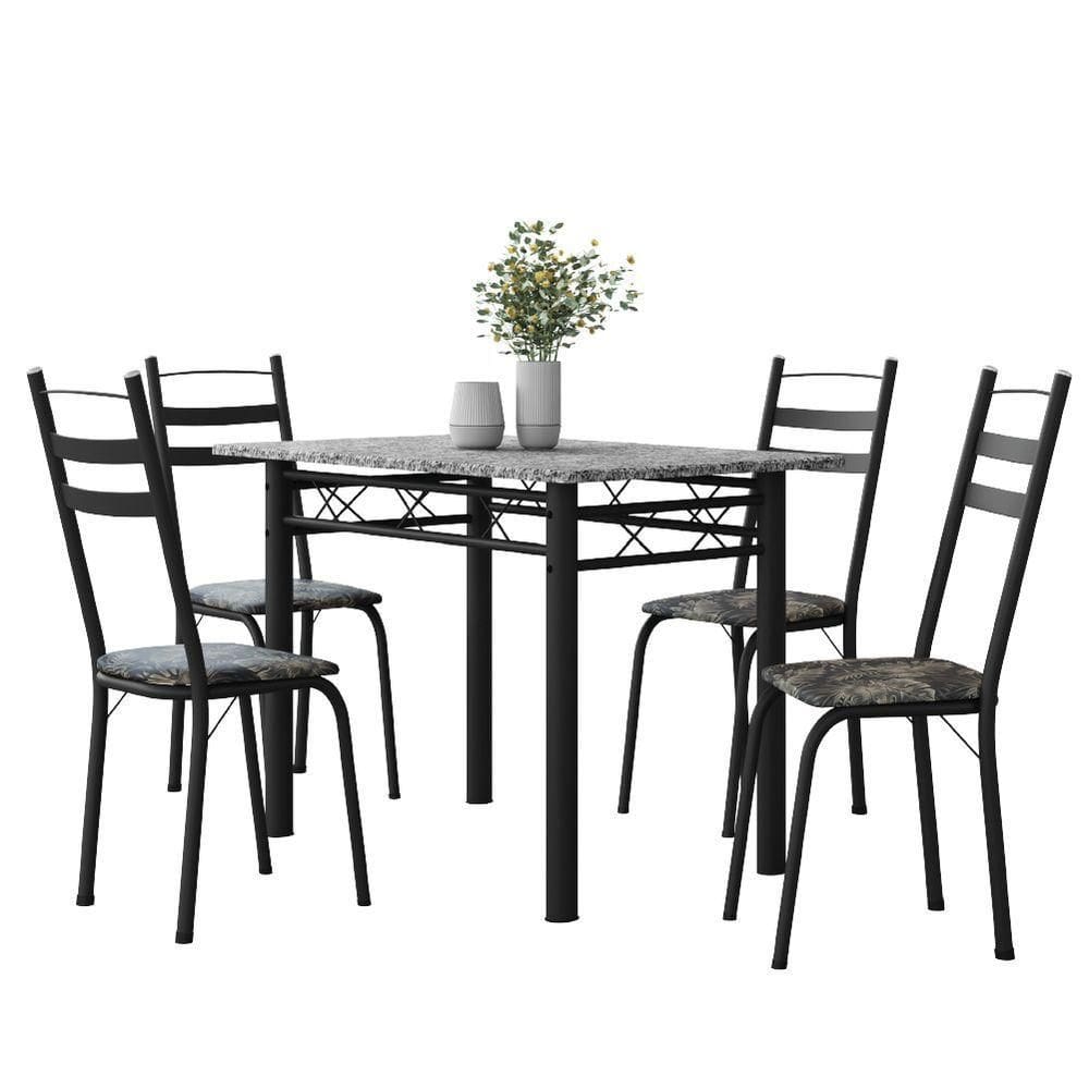 Conjunto De Mesa Sala De Jantar Com 4 Cadeiras Leia Tubular Granito 1,20m Artefamol Preto/flor