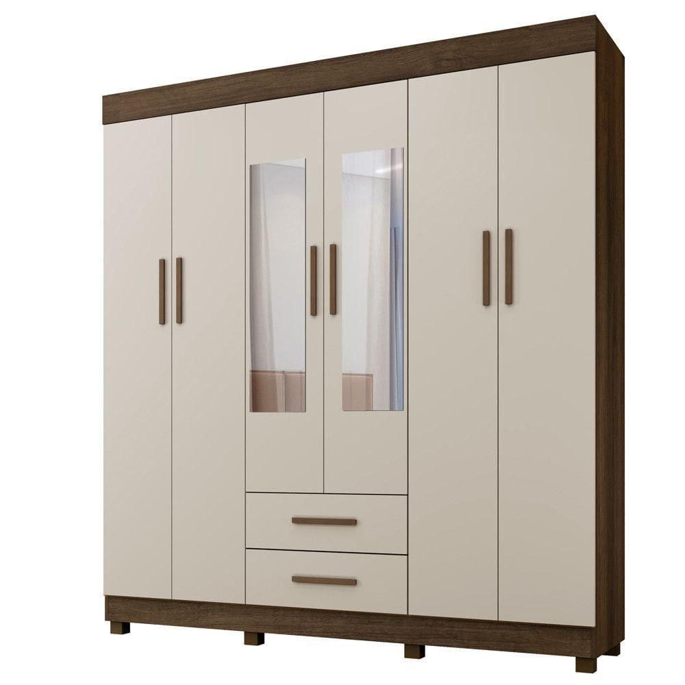 Guarda Roupa New Copacabana 6 Portas 2 Gavetas 7 Prateleiras Imbuia Off