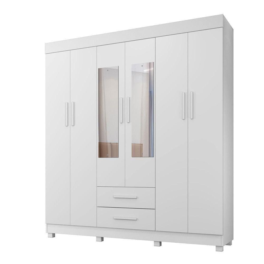 Guarda Roupa New Copacabana 6 Portas 2 Gavetas 7 Prateleiras Branco