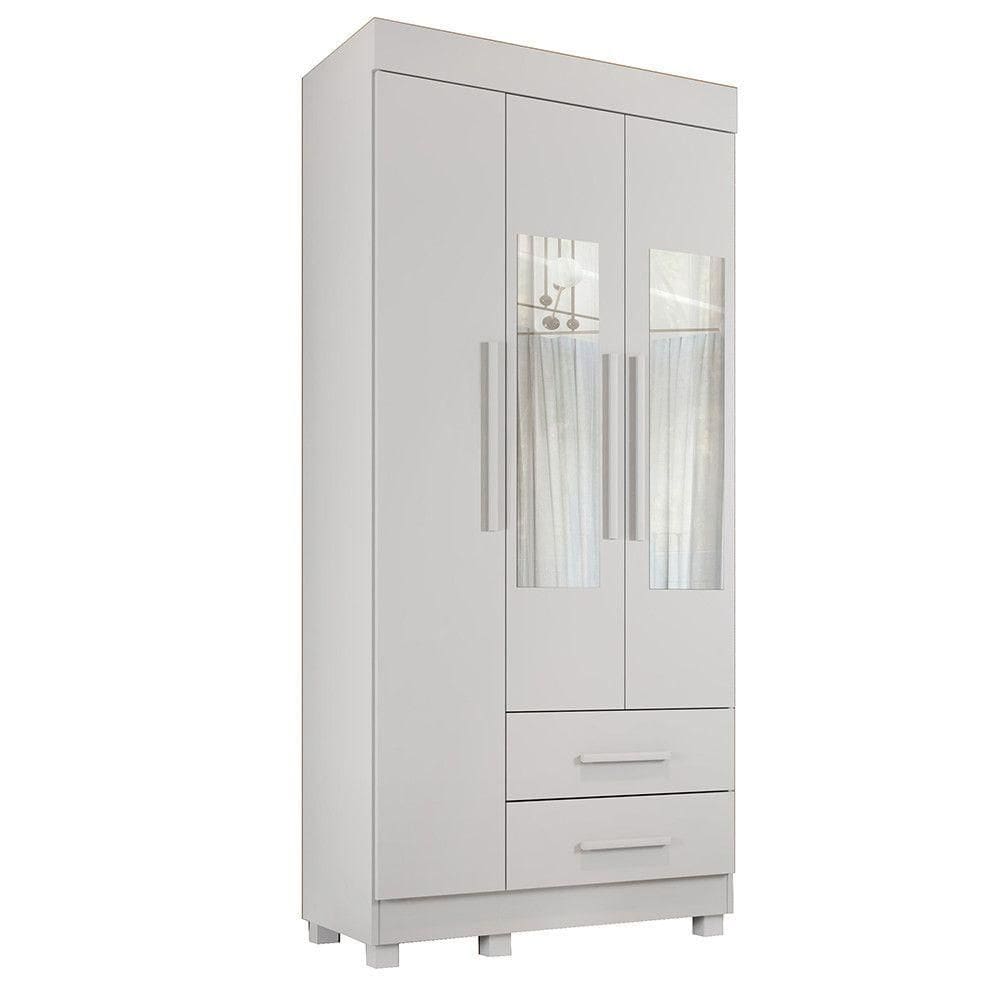 Guarda-roupa New Copacabana 3 Portas 2 Gavetas Com Espelho Branco
