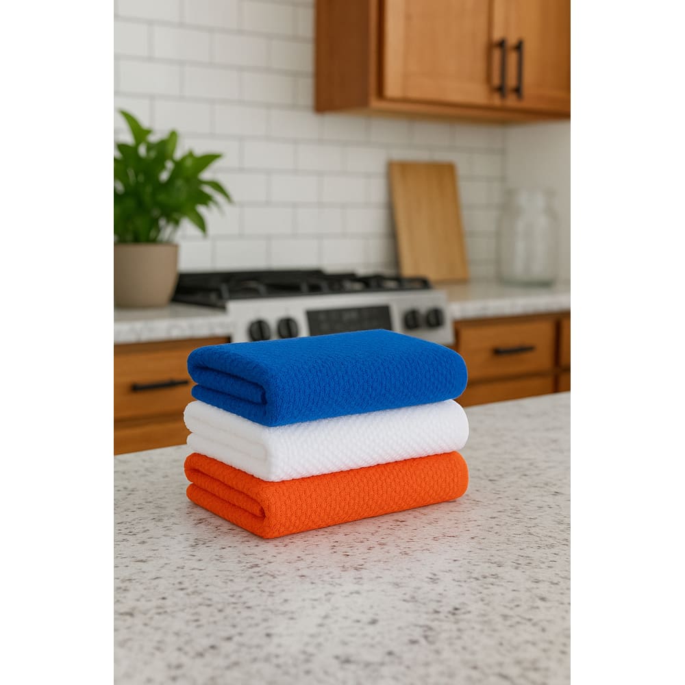Jogo Pano De Prato 3 Peças Quadriculado 48x71cm - Buddemeyer - Laranja/Branco/Azul